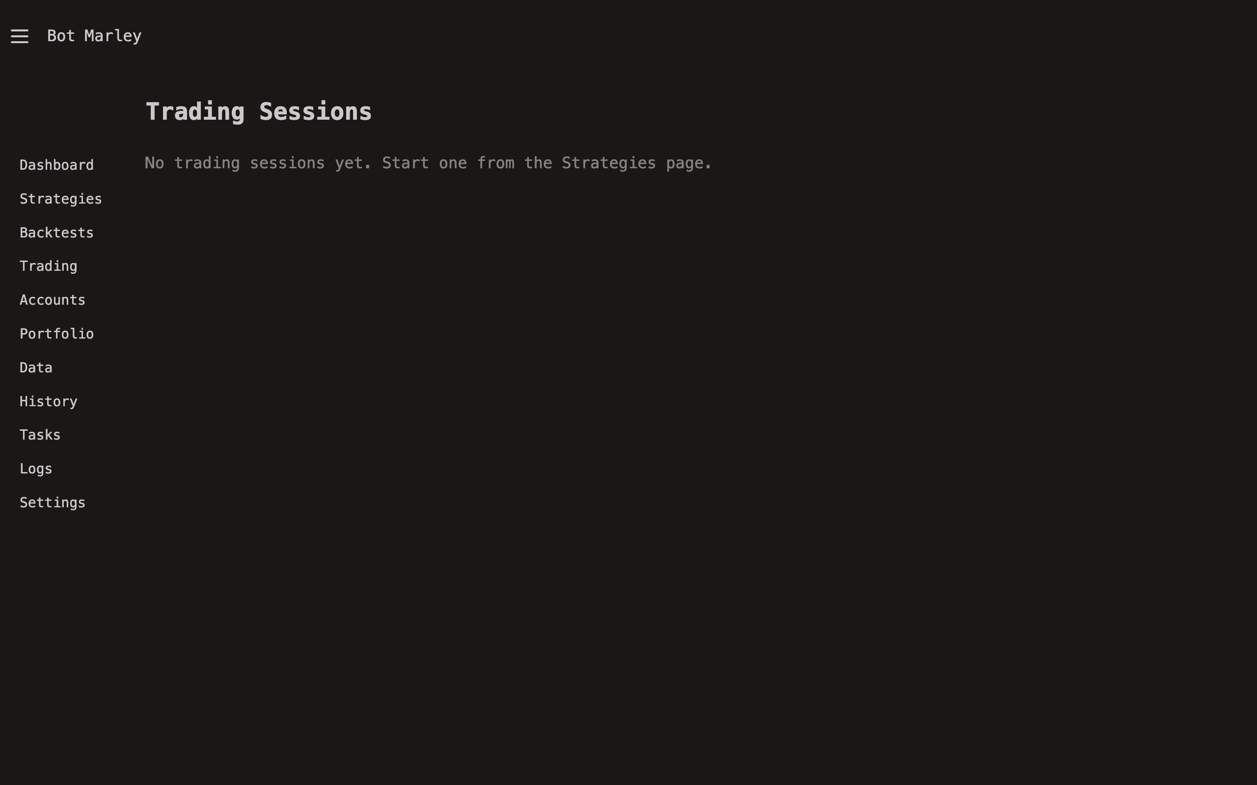 Trading sessions list page